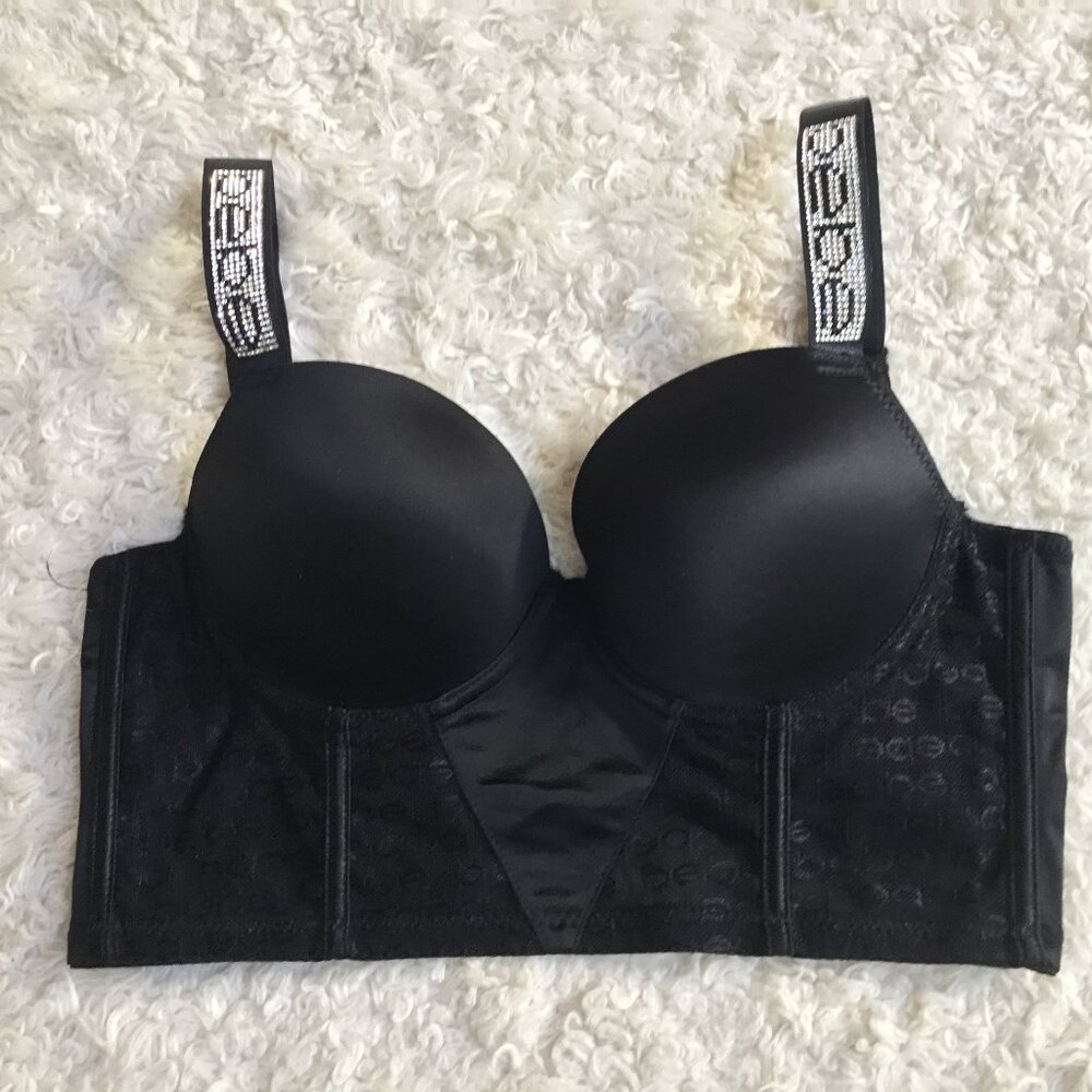 BEBE Lingerie Bustier Intimate Brassiere Corset Push Up Logo Stones Blk Various